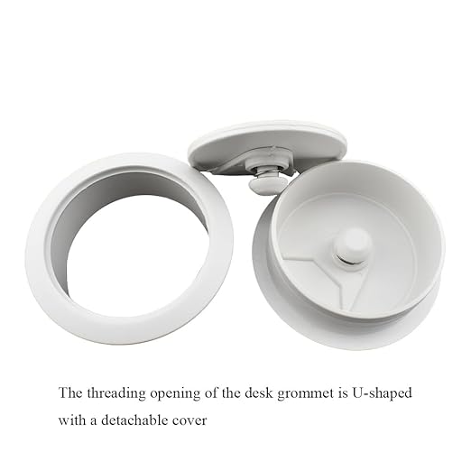 HAHIYO 2Pcs 2Inch/50mm White ABS Plastic Sector-shaped Desk Grommet Wire - Image 3