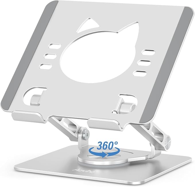 Tablet Stand 360° Rotating Aluminum Holder, Adjustable, Portable and Foldable by Aoviho