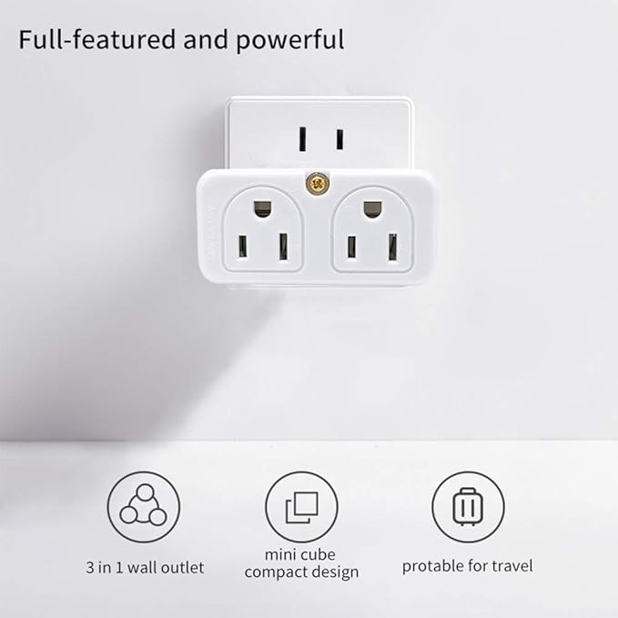 SYCON Adapter Outlet Extender, 2-Prong Mini Wall Plug - Image 6
