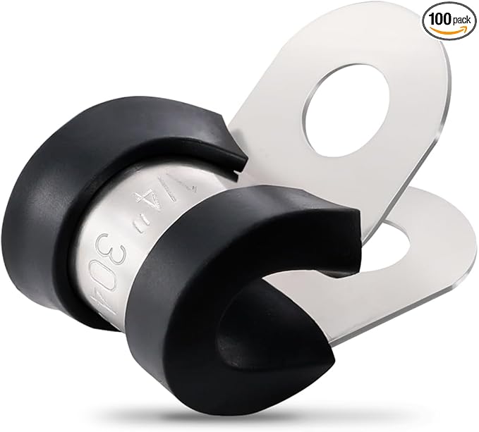 100PCS Cable Clamps 1/4 Inch 304 Stainless Steel Cable Clamps Rubber Coated by OURU