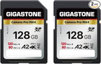 GIGASTONE 128GB SD Card 2-Pack, 4K Camera Pro MAX, A2 4K SDXC Memory Card High by Gigastone