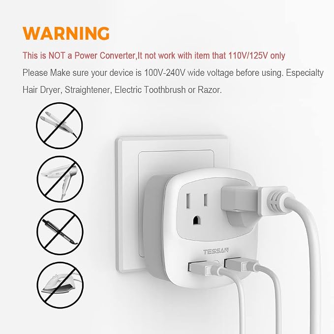 TESSAN Brazil Power Adapter, US to Brazil Plug Adaptor - Image 5