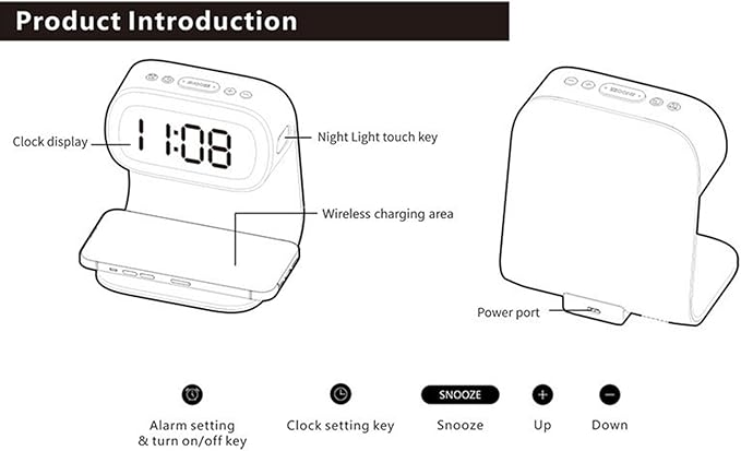 Wireless Charger Alarm Clock, Featuring Wireless Charging, 3-Level Lighting - Image 5