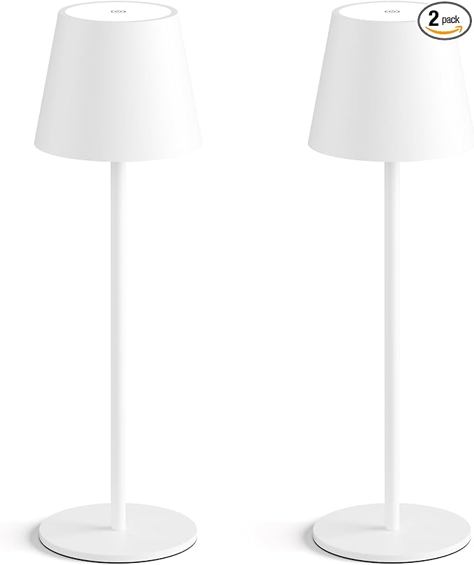 2-Pack White Cordless Table Lamp, Rechargeable LED Desk Lamp, 5000mAh Battery by LightUpYourLife