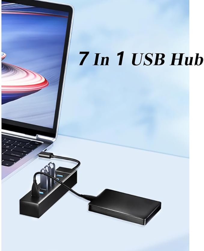 2 Pack 7 Ports USB Hub, High Speed Data Transmission Docking Station, Compatible - Image 6