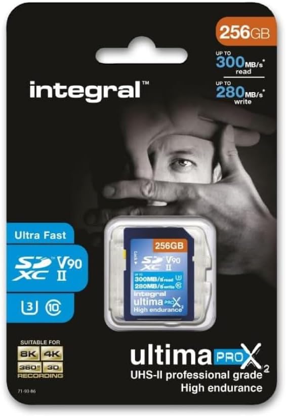 Integral 256GB UHS-II SD Card V90 Up to 300MBs Read and 280MBs Write Speed by Integral