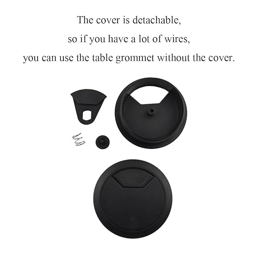HAHIYO 2Pcs 2Inch/50mm Black ABS Plastic Sector-shaped Desk Grommet Wire - Image 3