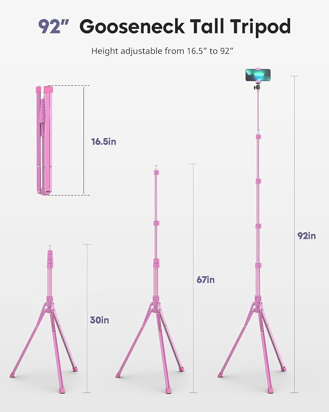 Aureday Phone Tripod, Remote and Phone Holder, Overhead & Selfie Stick - Image 5