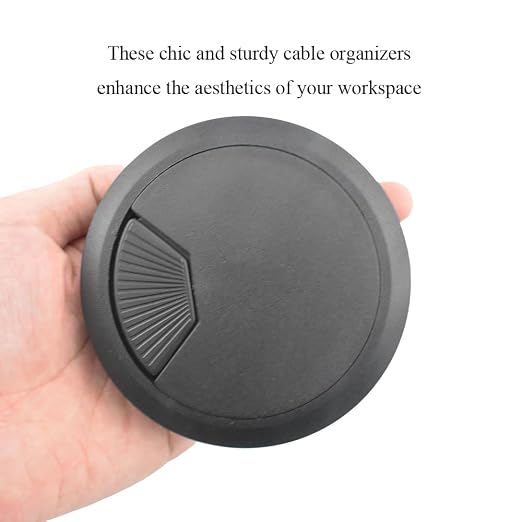 HAHIYO 2Pcs 3.15Inch/80mm Black ABS Plastic Sector-Shaped Desk Grommet Wire - Image 7
