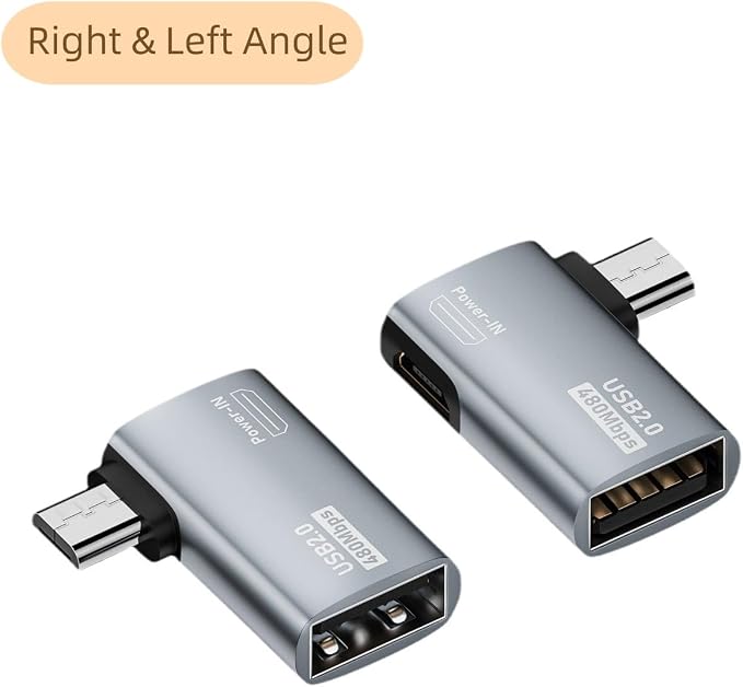 Powered Left & Right Angle USB 2.0 Micro Male to USB Female Host OTG Adapter - Image 2