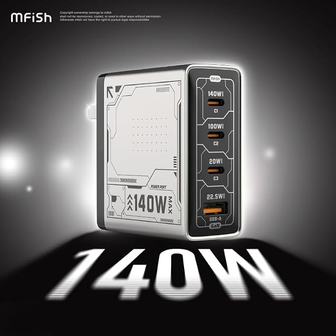 Mfish 140W USB C Charger, 4-Port GaN Charger Block, Foldable Fast Laptop - Image 3