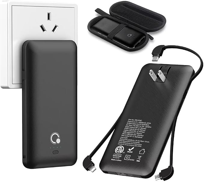 Q 10000mAh Power Bank, Slim Portable Charger, 4 Output External Battery Pack by BrandQ