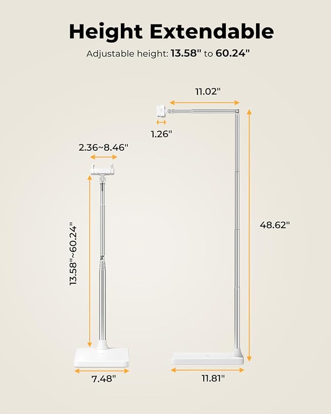 Extended Tablet Floor Stand, 360 Rotating Adjustable iPad Floor Holder - Image 4