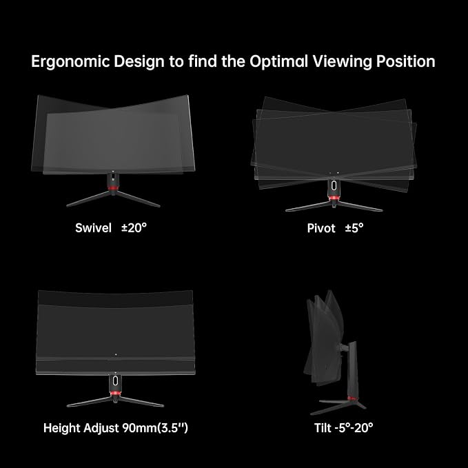 KTC 34 Inch Curved Ultrawide Gaming Monitor, 3440x1440p 165Hz 1ms, 1500R Curved - Image 8