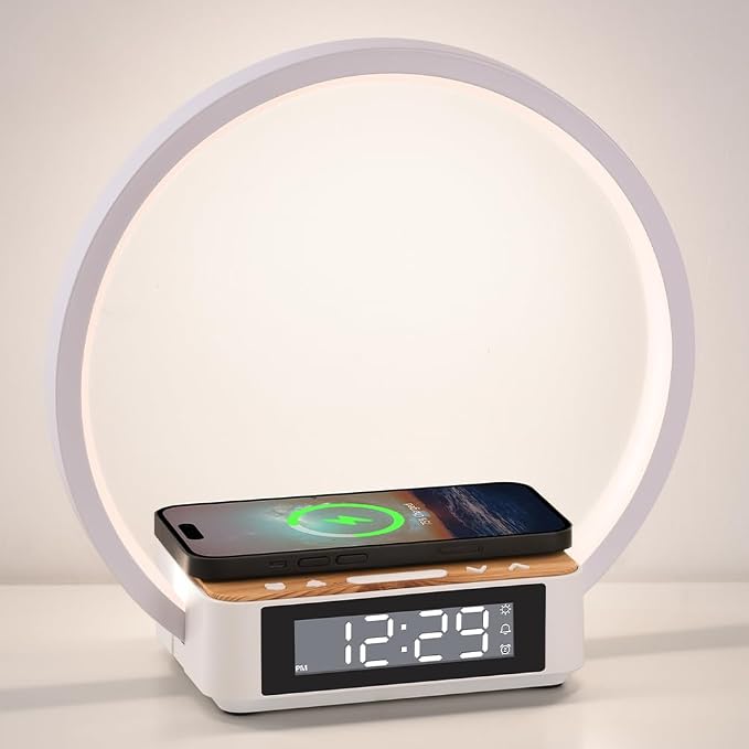 Alarm Clock, Table Lamp with Wireless Charging, Touch Bedside Lamp with 3 by Unknown