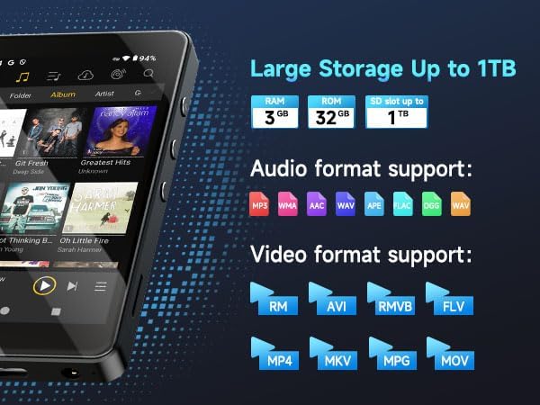 PECSU MP3 Player with Bluetooth 5.0 and WiFi, Android 14 System with Spotify - Image 6