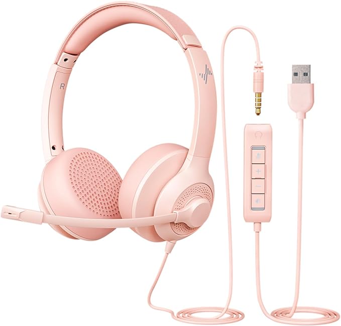 USB Headset with Microphone for PC, On-Ear Computer Laptop Headphones with by JIAMQISHI