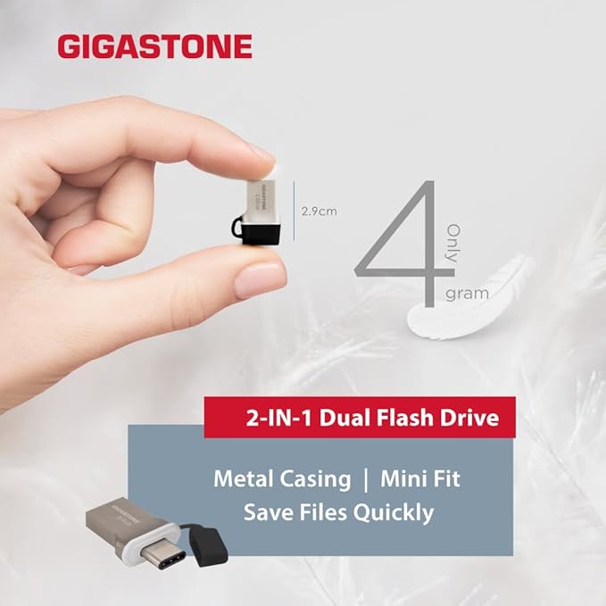 GIGASTONE 32GB Nano Luxus Dual Drive, Z50 USB 3.2 Gen 1, 2-in-1 USB-A & Type-C - Image 5