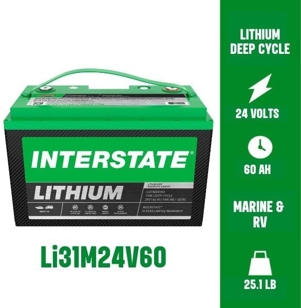 Interstate Batteries 24V 60Ah Group Size 31M Lithium Marine/RV Deep Cycle - Image 2