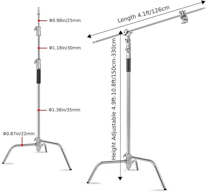 Heavy Duty C Stand with Boom Arm, Stainless Steel Heavy Duty Photography Light - Image 3