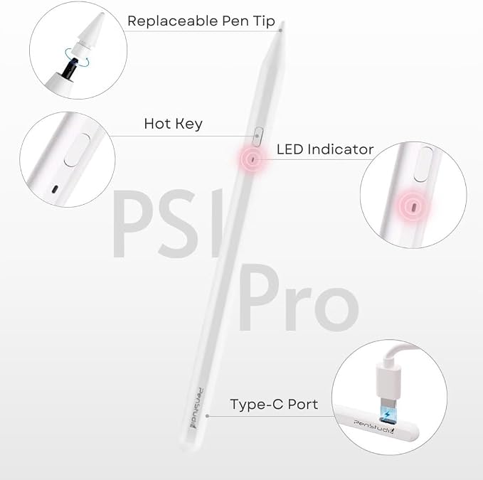 PS1-Pro Stylus Pen for Apple iPad 2018-2025｜Faster Charge Custom Shortcuts - Image 7