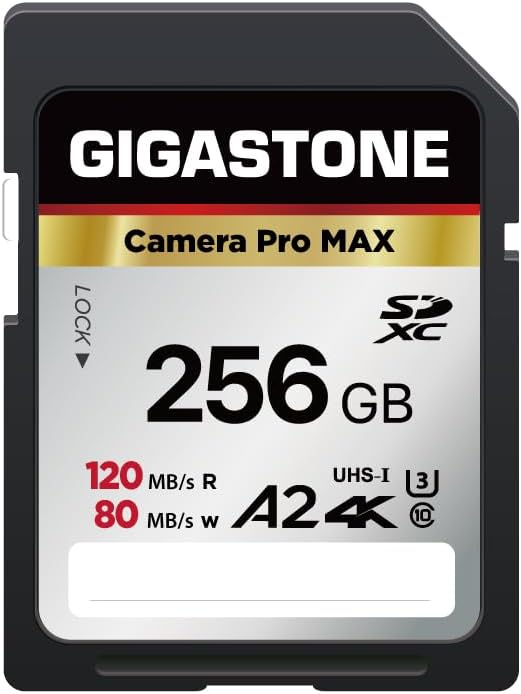 GIGASTONE 256GB SD Card, 4K Camera Pro MAX, A2 4K SDXC Memory Card High Speed by Gigastone
