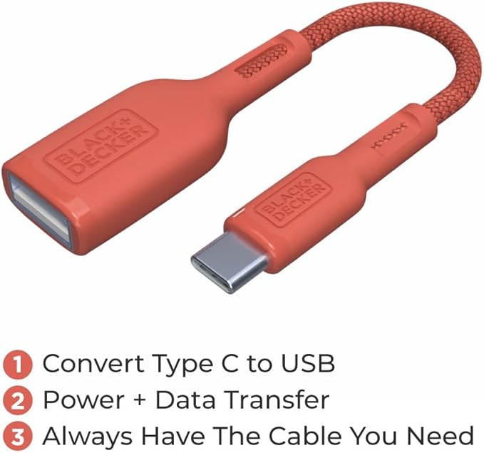 BLACK+DECKER USB C to USB A Adapter, USB C Male to USB Female Adapter Nylon - Image 2