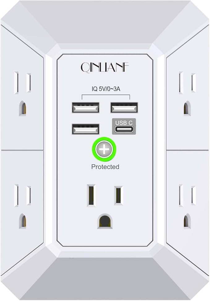 Wall Charger, Surge Protector, QINLIANF 5 Outlet Extender by QINLIANF