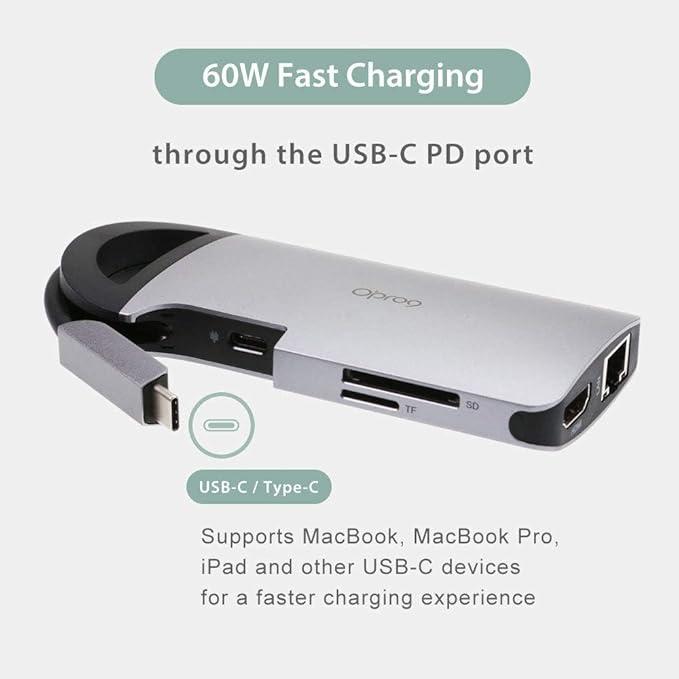 Opro9 8-in-1 USB-C Hub with 3 USB 3.0 Ports, Dual Monitor Laptop Docking Station - Image 6