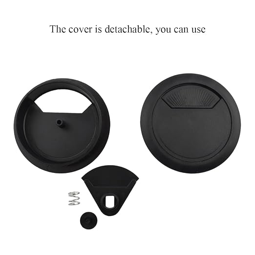 HAHIYO 2Pcs 2.4Inch/60mm Black ABS Plastic Sector-Shaped Desk Grommet Wire - Image 3