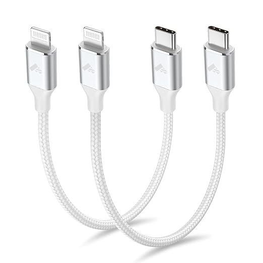 2Pack Short USB C to Lightning Cable 1ft, PD USB C to iPhone Charger Cable MFi by Aiminu
