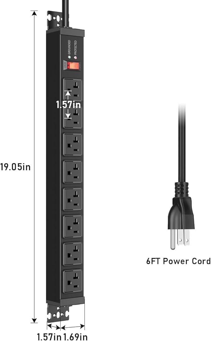 JUNNUJ 20 Amp Power Strip Heavy Duty 2 Pack, 4800J Surge Protector Metal Power - Image 7
