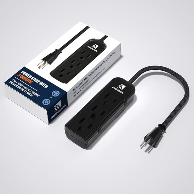 2Pack Small Power Strip Black Outlet - 1FT Heavy Duty Power Extension Cord - Image 7