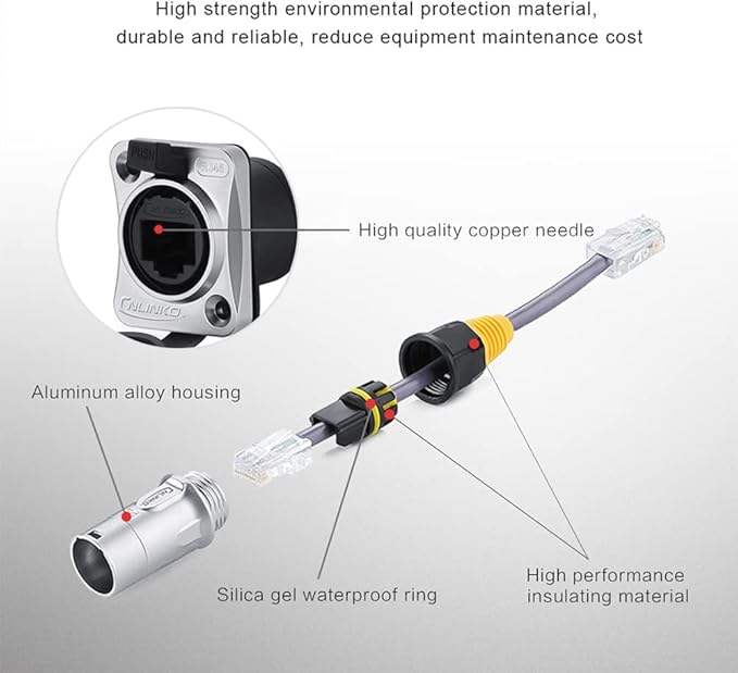 RJ45 Connector, Waterproof Metal Ethernet Cable Connector, Aviation Dual Port - Image 4