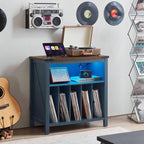 Large Record Player Stand with Charging Station & LED Lights, Vinyl Records - Image 2