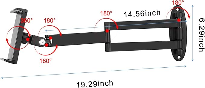 Tablet Wall Mount with Adjustable Long Arm Hinge 360° Swivel Bracket - Image 3