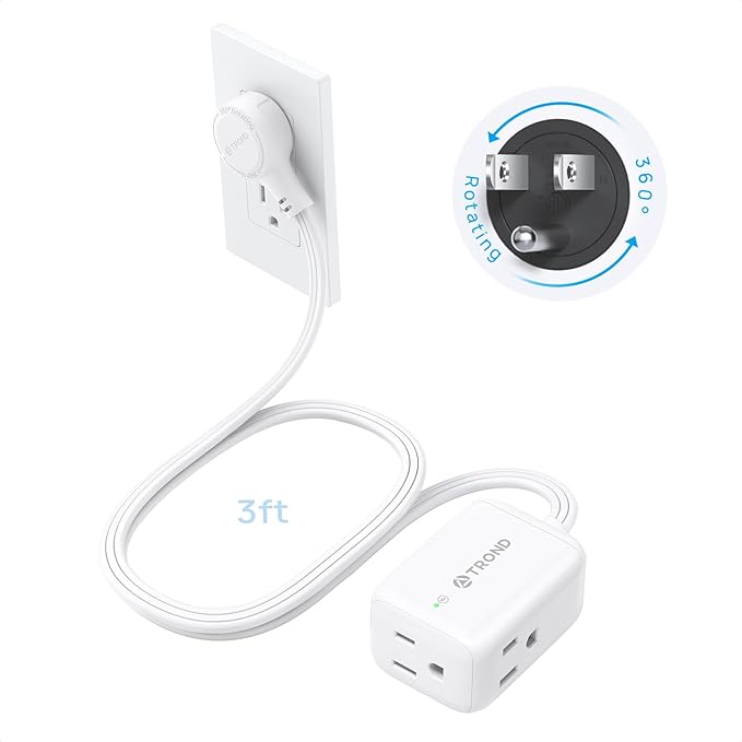 TROND 360° Rotating Flat Plug Extension Cord Surge Protector 3ft, Small Power by TRONDOfficial