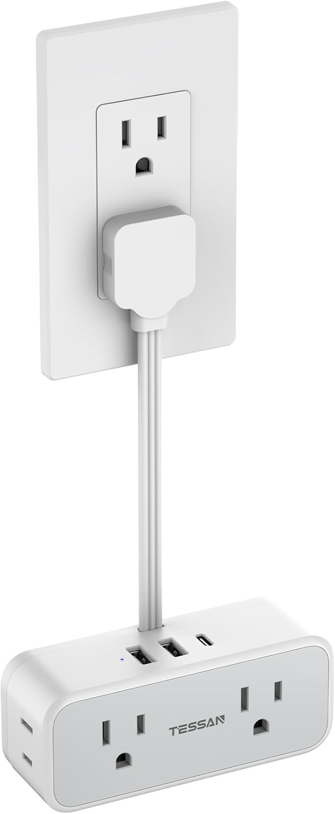 TESSAN Multi Plug Wall Outlet Extender, 6 inch Short Extension Cord, Flat Plug by TESSAN