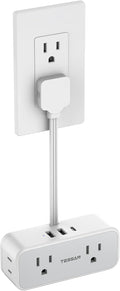 TESSAN Multi Plug Wall Outlet Extender, 6 inch Short Extension Cord, Flat Plug by TESSAN