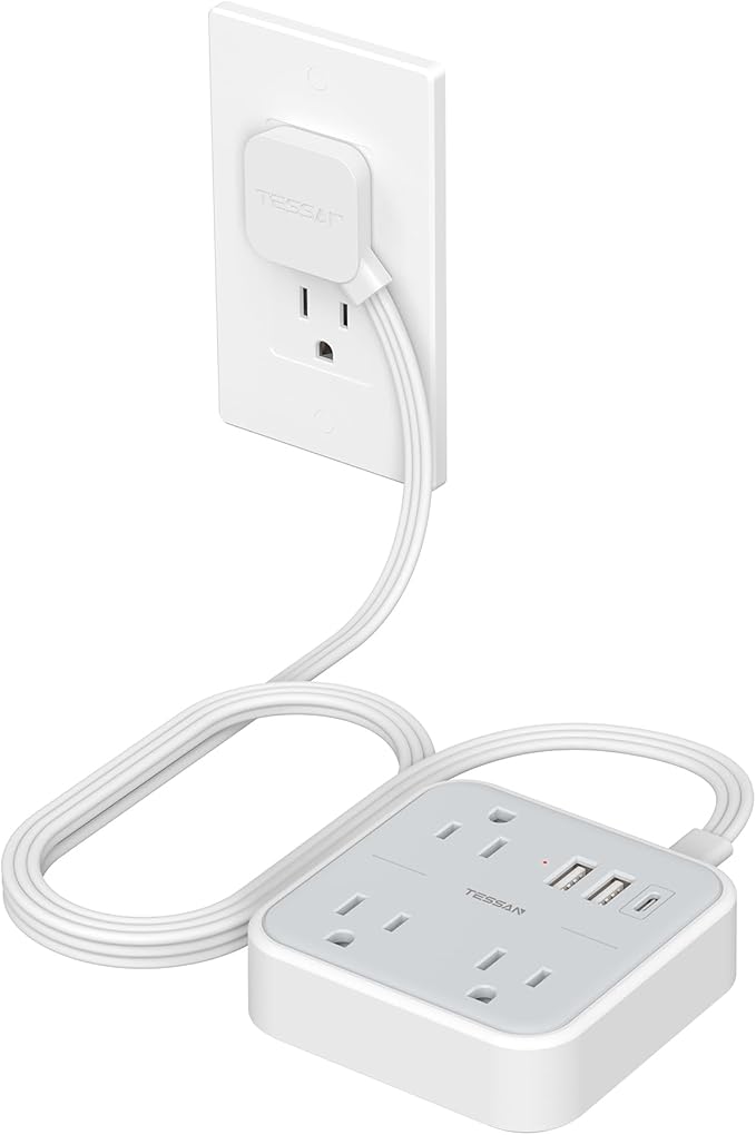TESSAN Ultra Thin Flat Extension Cord 5 FT, Slim Power Strip by TESSAN