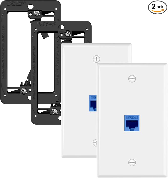 VCE Ethernet Wall Plate 1-Port, Keystone Jack Wall Outlet by VCE