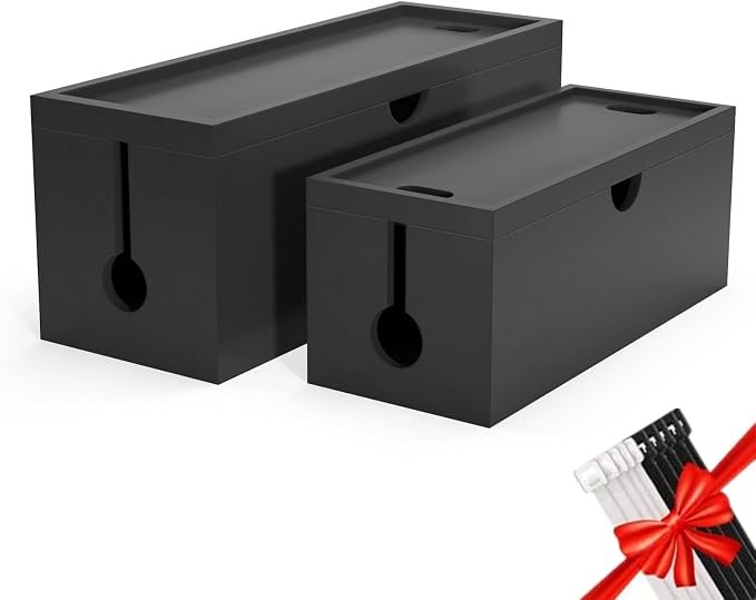 Bamboo Cable Management Box, Large Cord Organizer Box Cable Box to Hide Wires & by HoVoit
