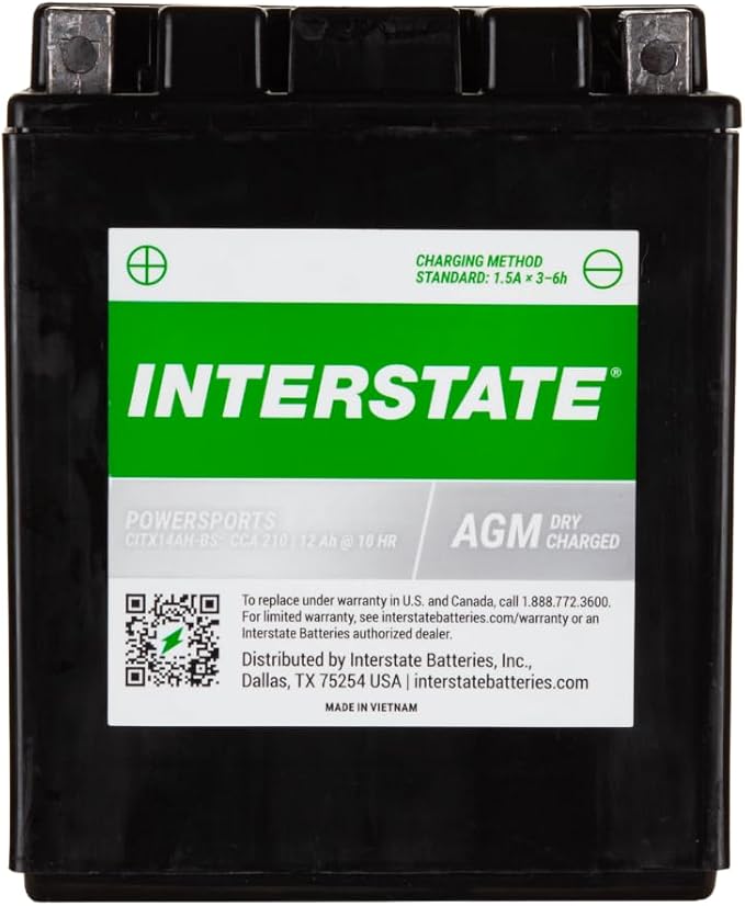 Interstate Batteries YTX14AH-BS 12V 12Ah Powersports Battery 210CCA by InterstateBatteries