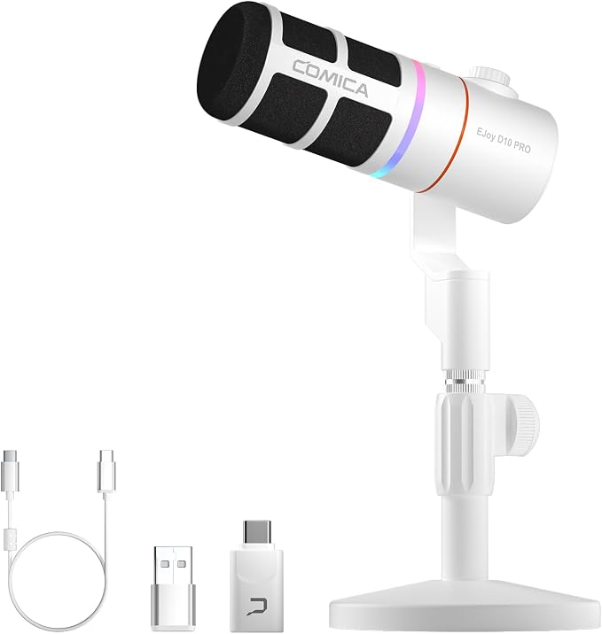 EJoy D10 PRO Wireless USB Gaming Microphone – RGB Dynamic Mic by COMICA