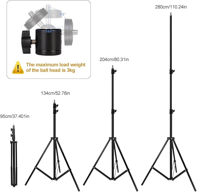 Heavy Duty Light Stand 9.5 Feet/2.8 Meters Adjustable Spring Cushioned Metal - Image 2