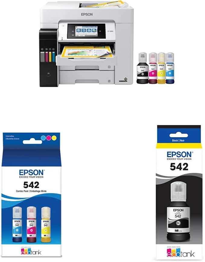 Epson EcoTank Pro ET-5880 Wireless Color All-in-One Supertank Printer & T542 by Epson