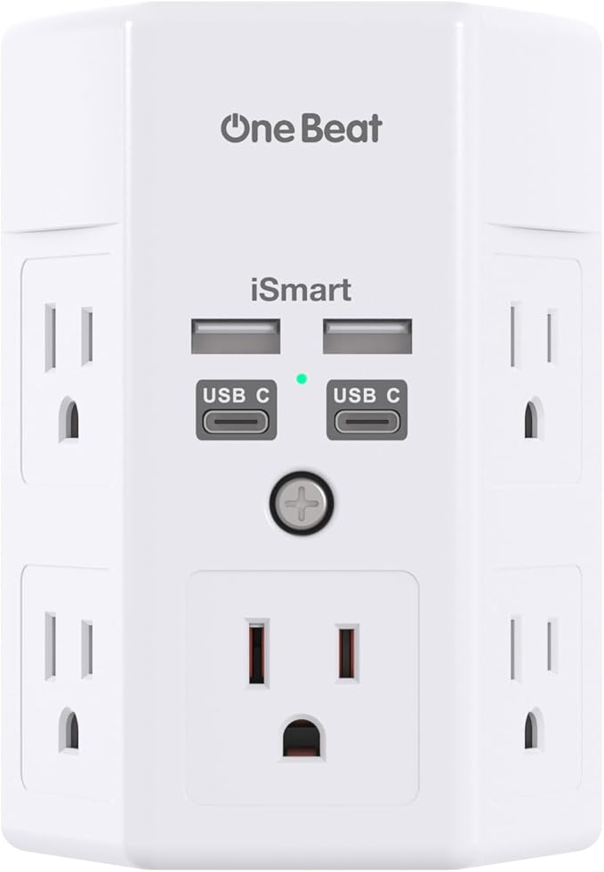 One Beat Surge Protector Wall Outlet Extender, 5 Outlets & 4 USB Ports by OneBeat