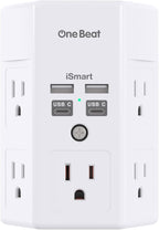 One Beat Surge Protector Wall Outlet Extender, 5 Outlets & 4 USB Ports by OneBeat