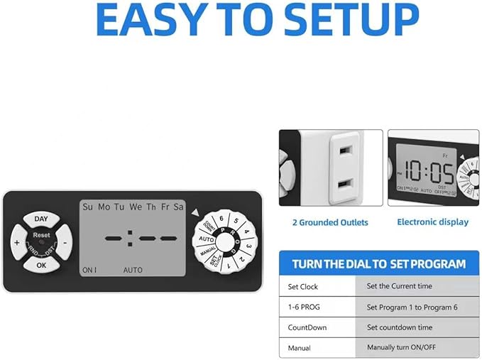 TiFFCOFiO New Digital Timer Outlet, Dial Programmable Method, Indoor Plug in - Image 2