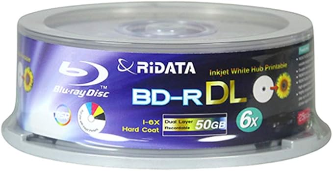 50 Pack Ridata Blu-ray BD-R DL Dual Layer 6X 50GB White Inkjet Hub Printable - Image 2